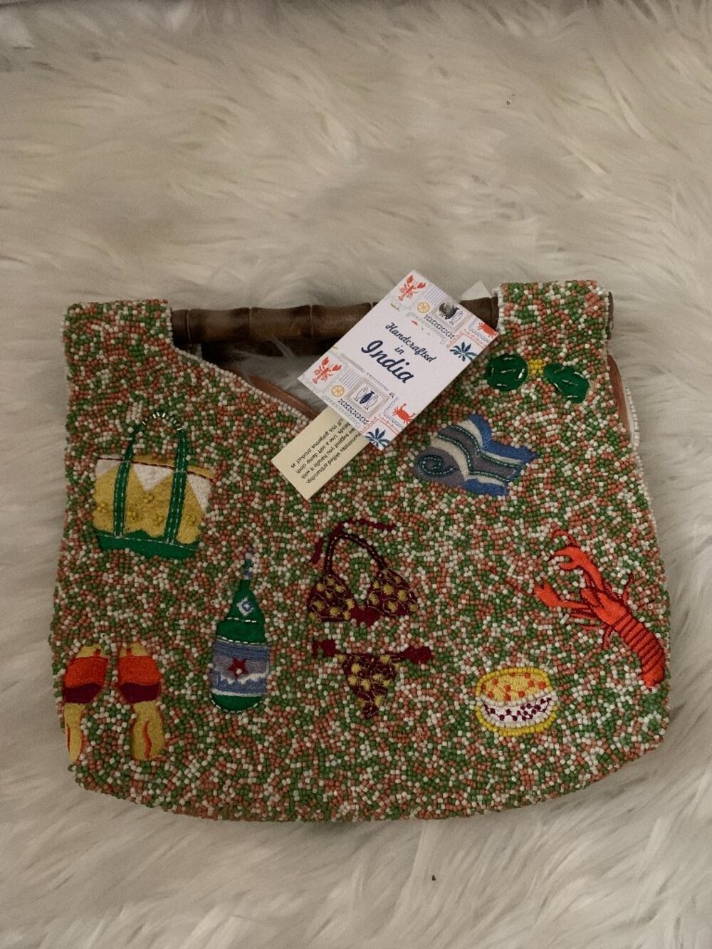 HANDCRAFTED IN INDIA Seed Beaded & Embroidered Vacation Clutch Bag